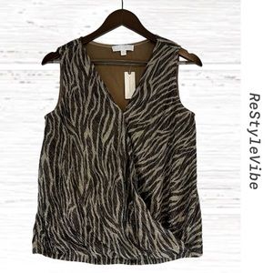 ANTHROPOLOGIE ERI + ALI Women’s Size M Top Blouse NWT Animal Print Metallic NEW